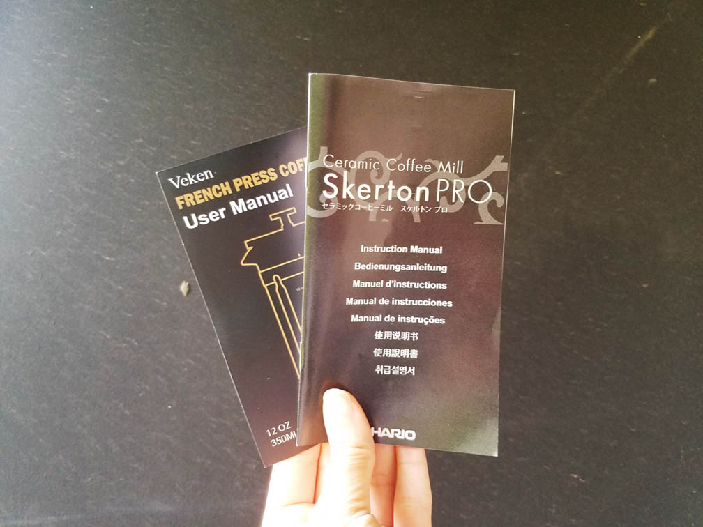 french press and manual grinder manuals